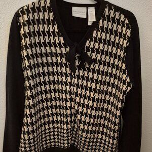 Vintage First Issue Houndstooth Knit Cardigan Sweater with Tie Neckline, XL GUC